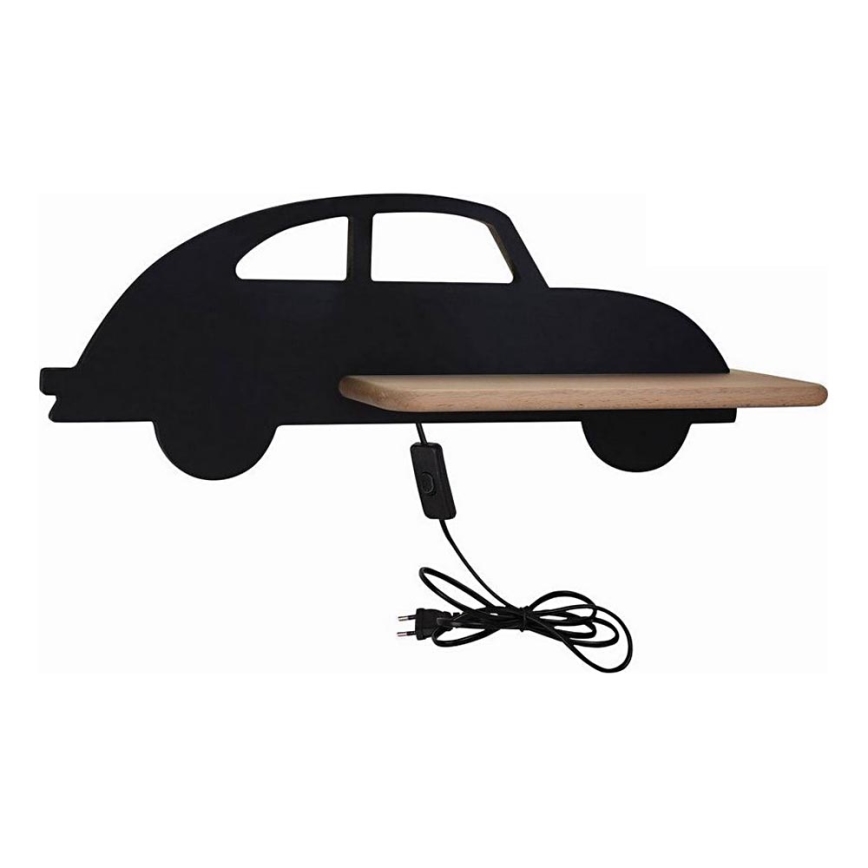 LED Detské nástenné svietidlo s poličkou CAR LED/5W/230V čierna/drevo,
