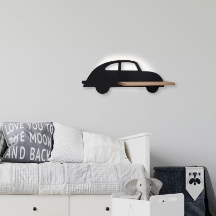 LED Detské nástenné svietidlo s poličkou CAR LED/5W/230V čierna/drevo,