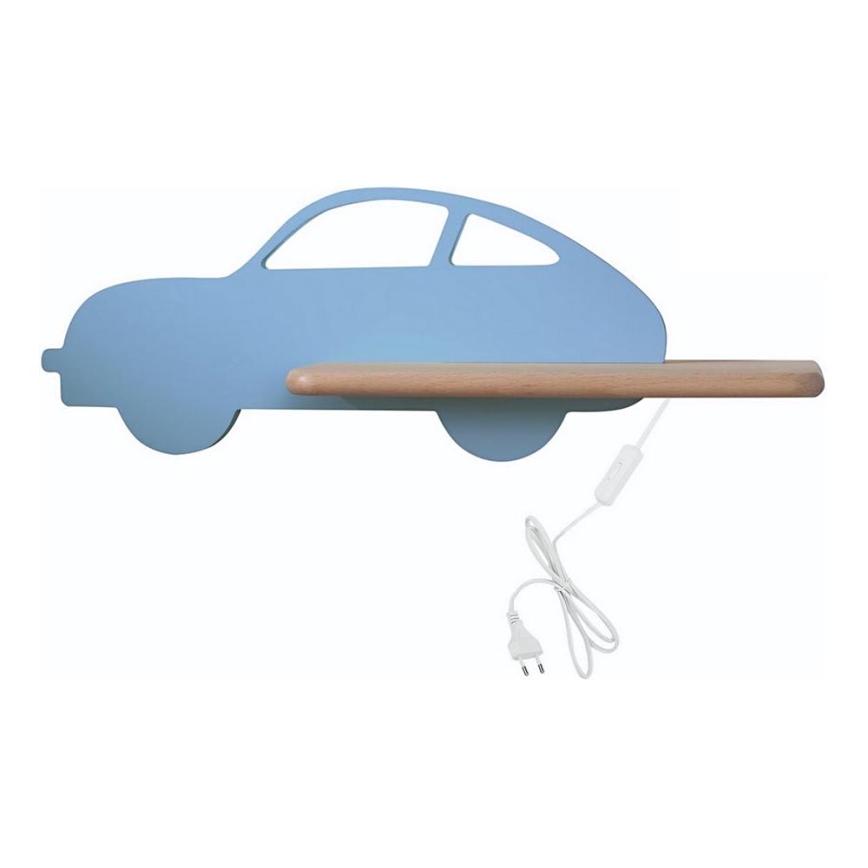 LED Detské nástenné svietidlo s poličkou CAR LED/5W/230V modrá/drevo