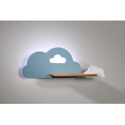 LED Detské nástenné svietidlo s poličkou CLOUD LED/5W/230V modrá/biela, FSC certifikované