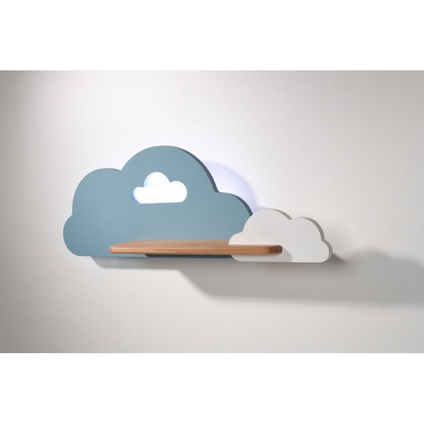 LED Detské nástenné svietidlo s poličkou CLOUD LED/5W/230V modrá/biela