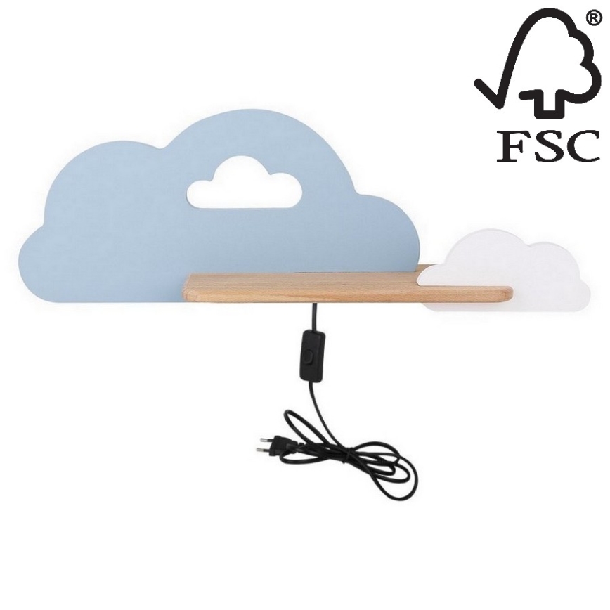 LED Detské nástenné svietidlo s poličkou CLOUD LED/5W/230V modrá/biela