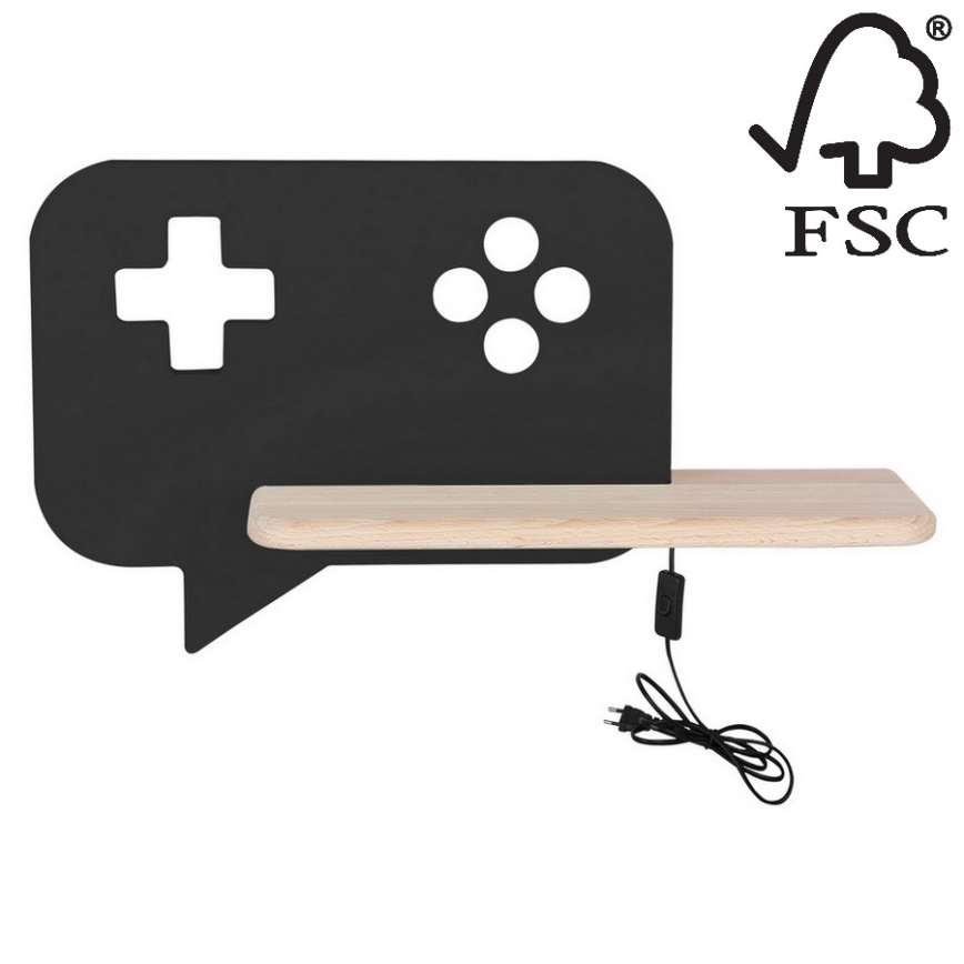 LED Detské nástenné svietidlo s poličkou CONSOLE LED/5W/230V čierna