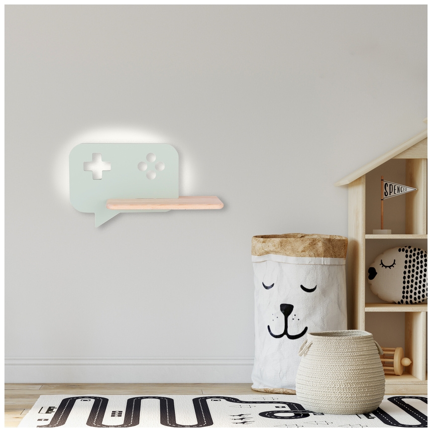 LED Detské nástenné svietidlo s poličkou CONSOLE LED/5W/230V zelená
