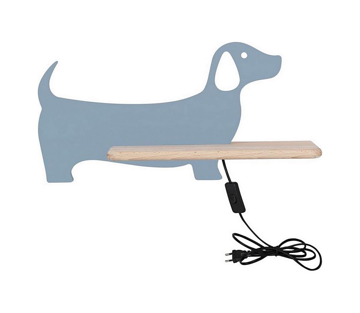 LED Detské nástenné svietidlo s poličkou DOG LED/5W/230V modrá/drevo