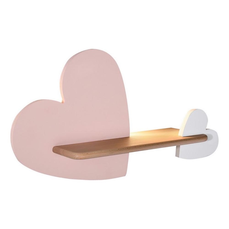 LED Detské nástenné svietidlo s poličkou HEART LED/5W/230V ružová/biela/drevo