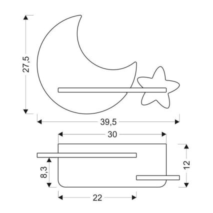 LED Detské nástenné svietidlo s poličkou MOON LED/5W/230V, FSC certifikované