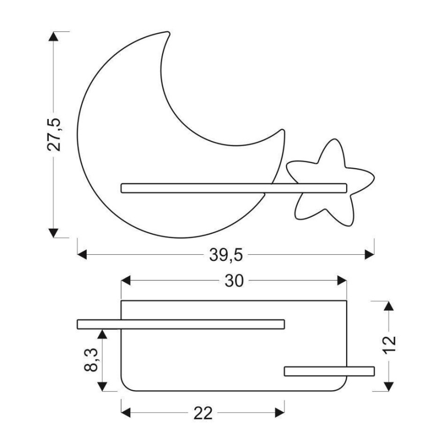 LED Detské nástenné svietidlo s poličkou MOON LED/5W/230V, 