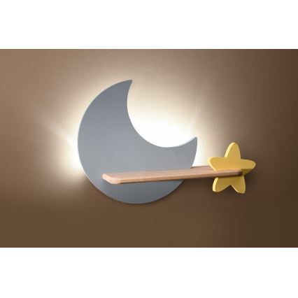 LED Detské nástenné svietidlo s poličkou MOON LED/5W/230V, 