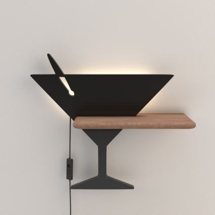 LED Detské nástenné svietidlo s poličkou PICCOLO LED/4W/230V čierna/dřevo, 