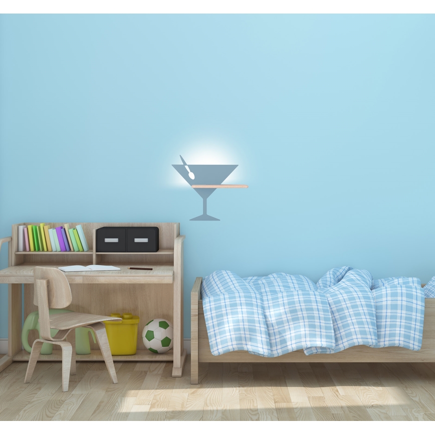 LED Detské nástenné svietidlo s poličkou PICCOLO LED/4W/230V modrá/dřevo, 