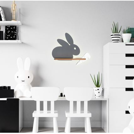 LED Detské nástenné svietidlo s poličkou RABBIT LED/4W/230V šedá/biela/dřevo, 