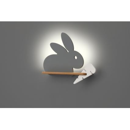 LED Detské nástenné svietidlo s poličkou RABBIT LED/4W/230V šedá/biela/dřevo, 