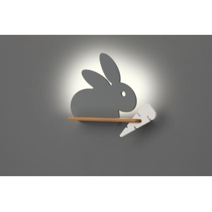 LED Detské nástenné svietidlo s poličkou RABBIT LED/4W/230V šedá/biela/drevo, FSC certifikované