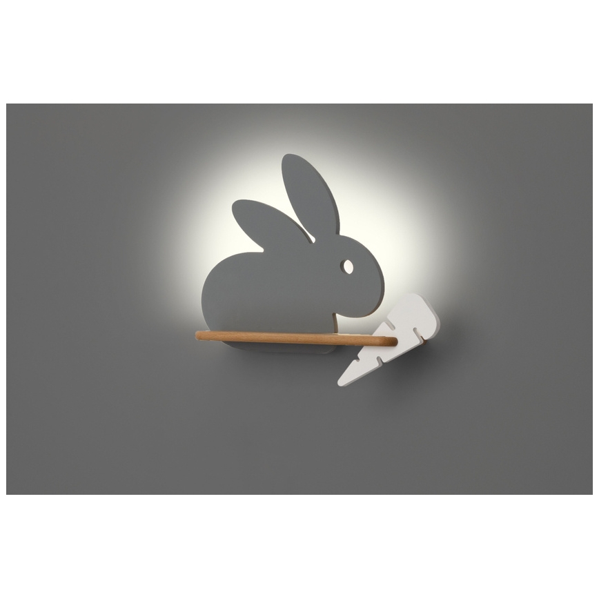LED Detské nástenné svietidlo s poličkou RABBIT LED/4W/230V šedá/biela/dřevo, 
