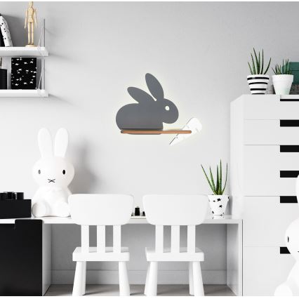 LED Detské nástenné svietidlo s poličkou RABBIT LED/4W/230V šedá/biela/drevo, FSC certifikované