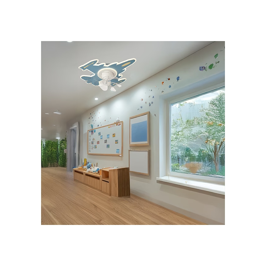 LED detské stmievateľné stropné svietidlo s ventilátorom LED/63W/230V 3000/4000/6000K 68x57 cm modré + diaľkové ovládanie