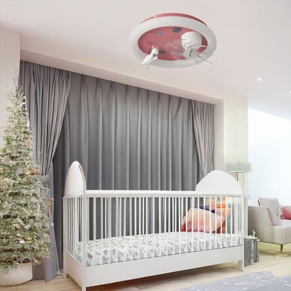 LED detské stmievateľné stropné svietidlo s ventilátorom LED/48W/230V 3000/4000/6000K ružové + diaľkové ovládanie