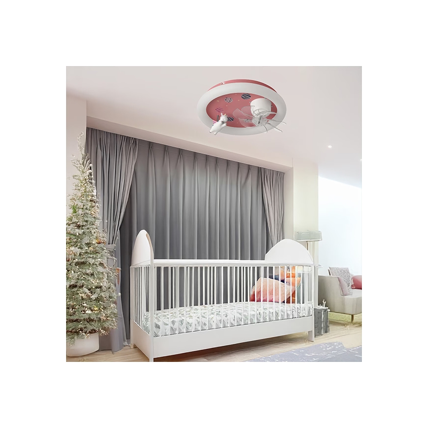 LED detské stmievateľné stropné svietidlo s ventilátorom LED/48W/230V 3000/4000/6000K ružové + diaľkové ovládanie