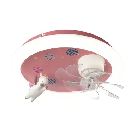 LED detské stmievateľné stropné svietidlo s ventilátorom LED/48W/230V 3000/4000/6000K ružové + diaľkové ovládanie