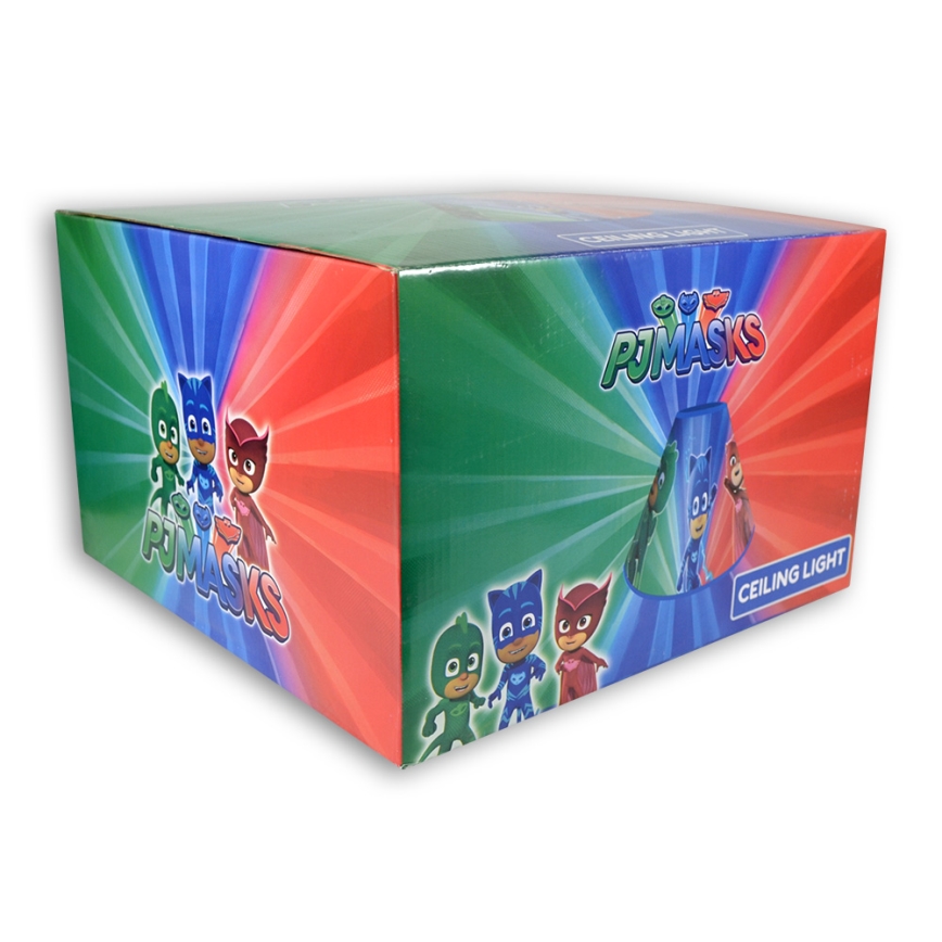 Kartónová krabica s obrázkami postavičiek z rozprávky PJ Masks zobrazuje stropné svetlo. Na krabici je text „PJ MASKS“ a „CEILING LIGHT“.