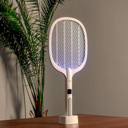 LED Elektrický lapač hmyzu 2v1 s LCD displejom 1200 mAh/5V biela