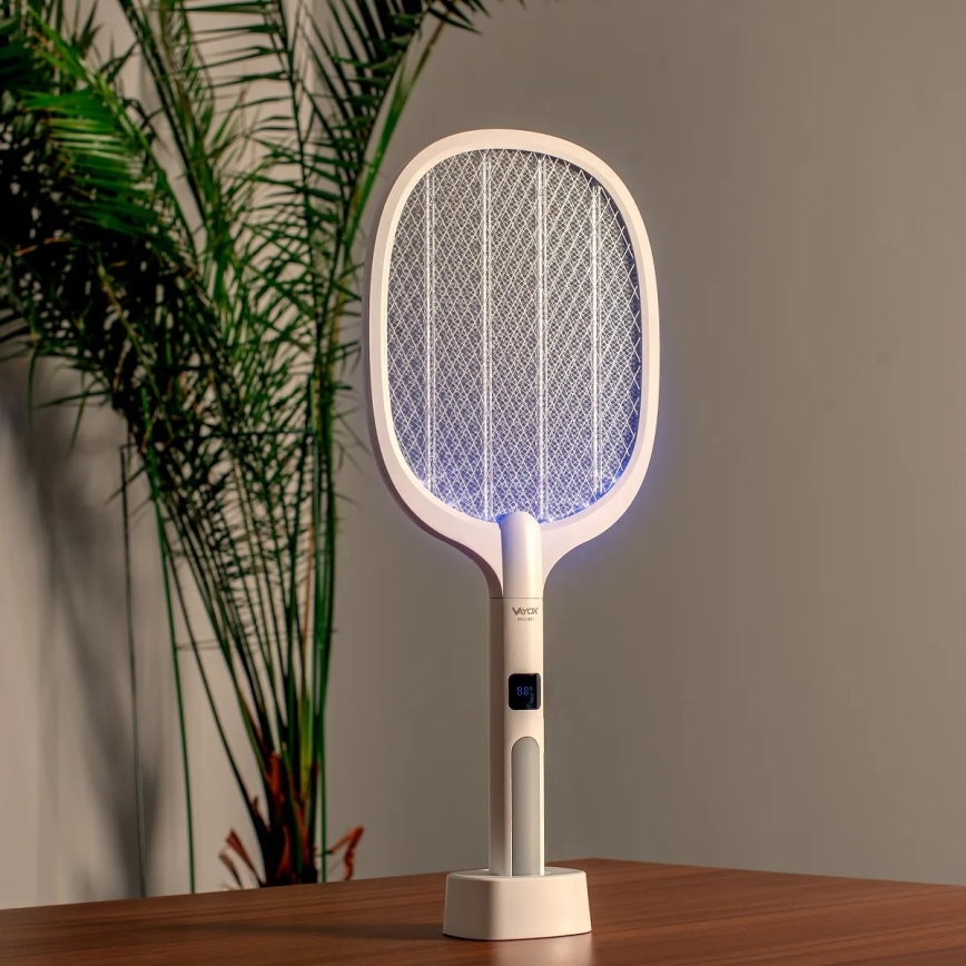 LED Elektrický lapač hmyzu 2v1 s LCD displejom 1200 mAh/5V biela