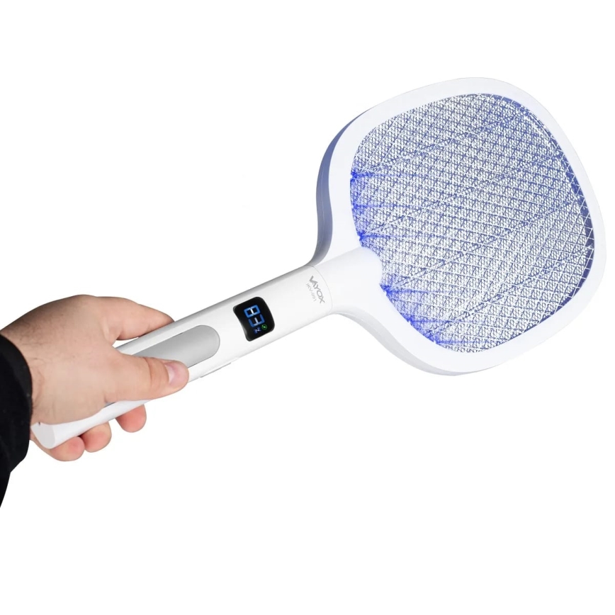 LED Elektrický lapač hmyzu 2v1 s LCD displejom 1200 mAh/5V biela