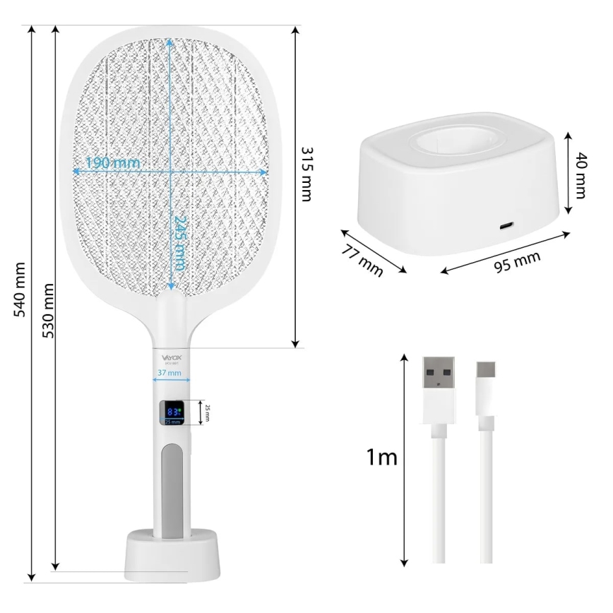 LED Elektrický lapač hmyzu 2v1 s LCD displejom 1200 mAh/5V biela
