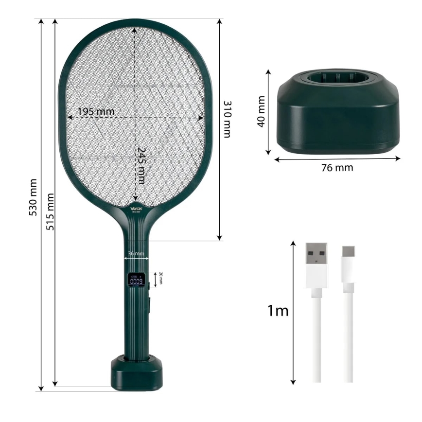 LED Elektrický lapač hmyzu 2v1 s LCD displejom 1200 mAh/5V zelená