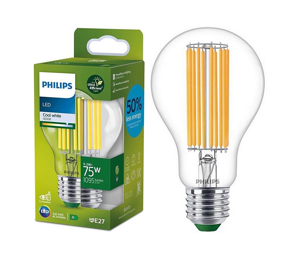 Philips 8719514435698 LED žiarovka E27 5,2W/75W 1095lm 4000K A70 filament A-class