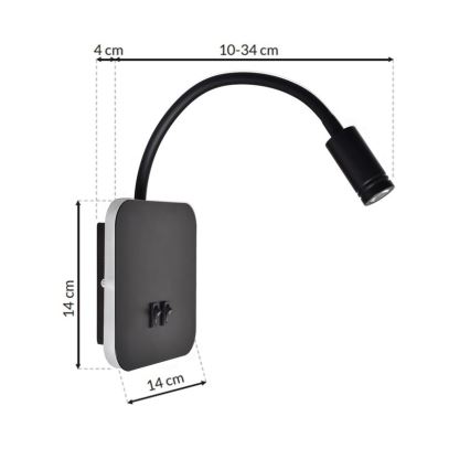 LED Flexibilná nástenná lampička BASE 1xLED/8W+1xLED/2W/230V čierna/strieborná