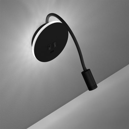 LED Flexibilná nástenná lampička BASE 1xLED/8W+1xLED/2W/230V čierna/strieborná