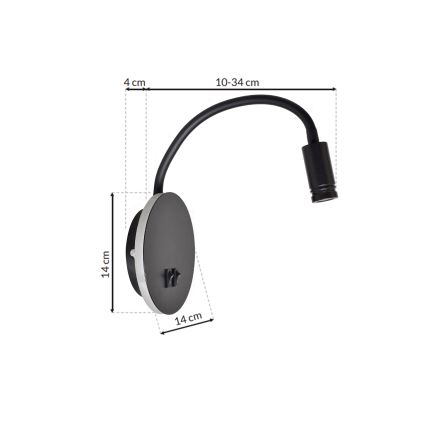 LED Flexibilná nástenná lampička BASE 1xLED/8W+1xLED/2W/230V čierna/strieborná