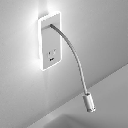 LED Flexibilná nástenná lampička s USB BASE 1xLED/8W+1xLED/2W/230V biela