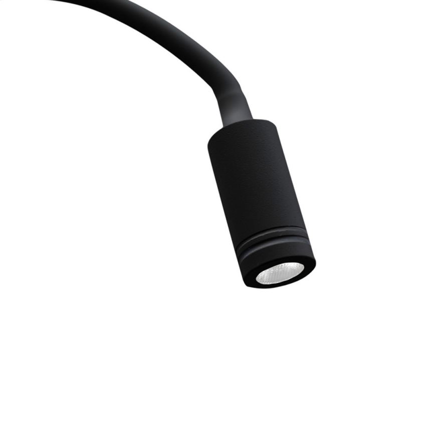 LED Flexibilná nástenná lampička s USB BASE 1xLED/8W+1xLED/2W/230V čierna