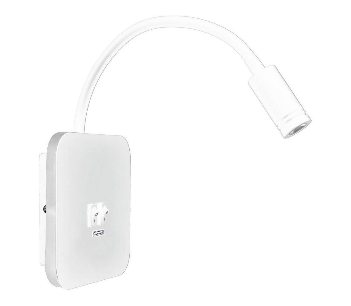 LED flexibilná nástenná lampička s USB BASE LED/8W + LED/2W/230V biela ML6351