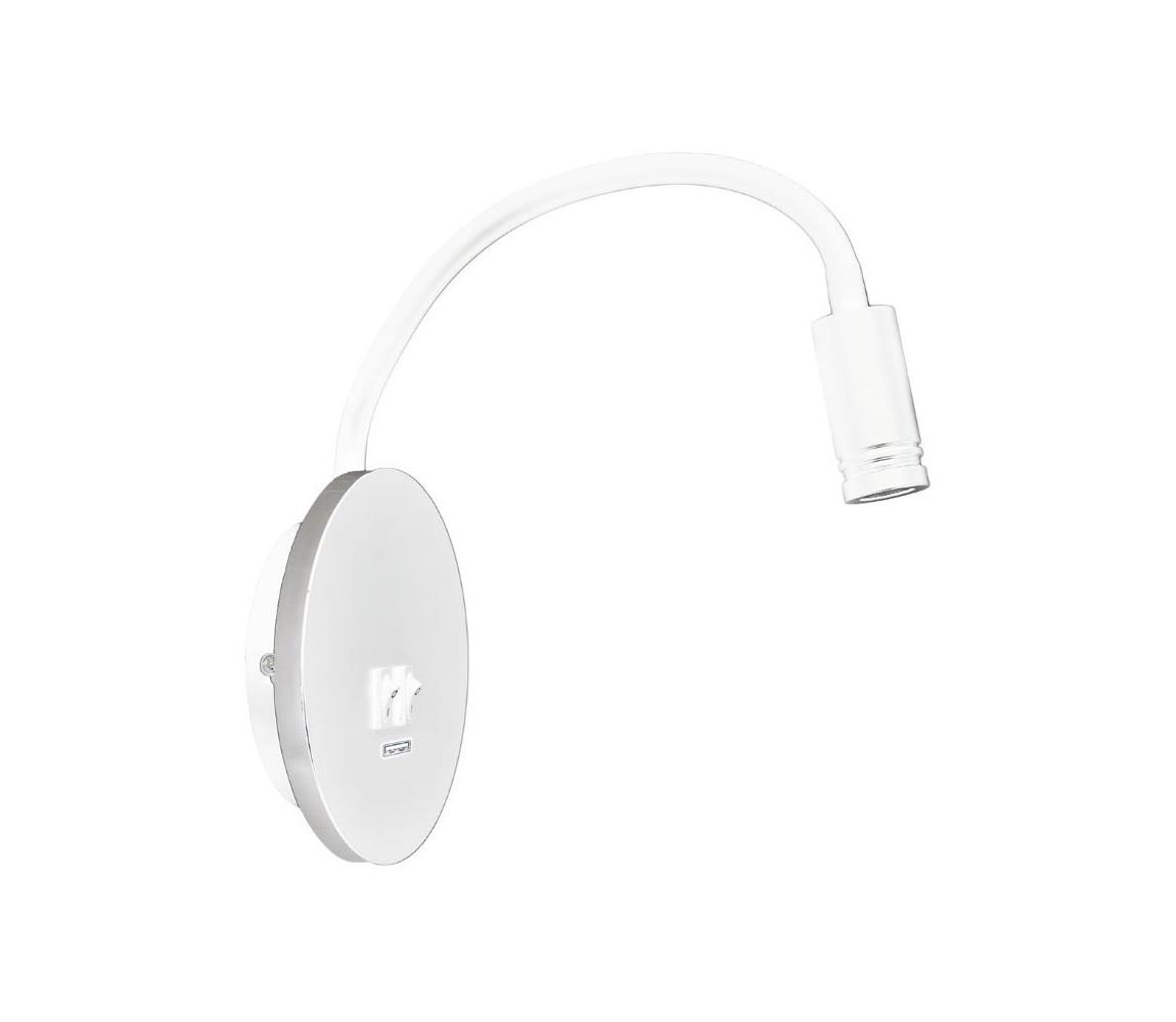 LED Flexibilná nástenná lampička s USB BASE LED/8W+LED/2W/230V biela/strieborná ML6353