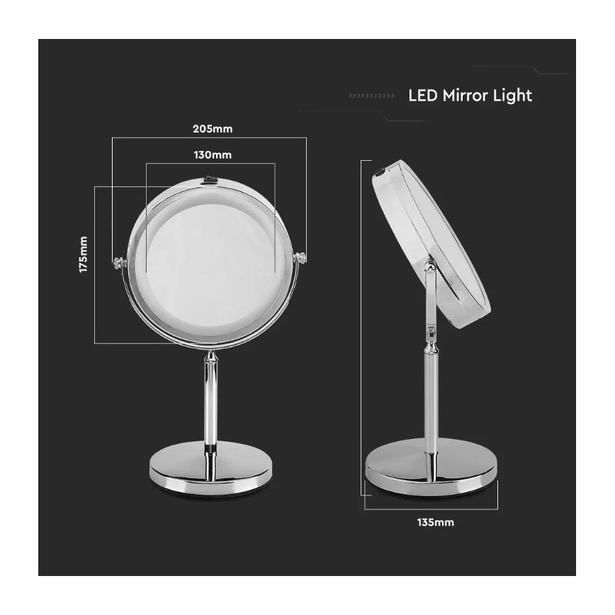 LED Kozmetické zrkadielko LED/3W/6V 4xAA IP44