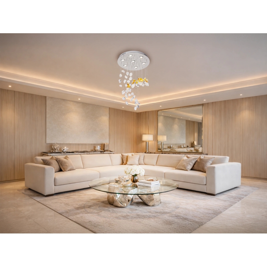 LED Krištáľové stropné svietidlo AVARA LED/24W/230V pr. 40 cm lesklý chróm + diaľkové ovládanie