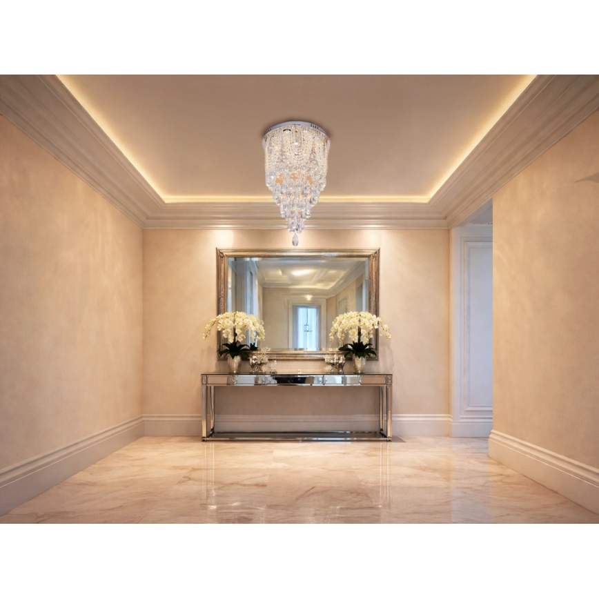 LED krištáľové stropné svietidlo MAJURO LED/30W/230V pr. 40 cm lesklý chróm + diaľkové ovládanie