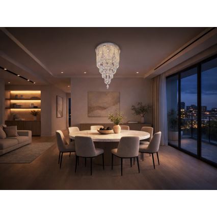 LED krištáľové stropné svietidlo MAJURO LED/30W/230V pr. 40 cm lesklý chróm + diaľkové ovládanie