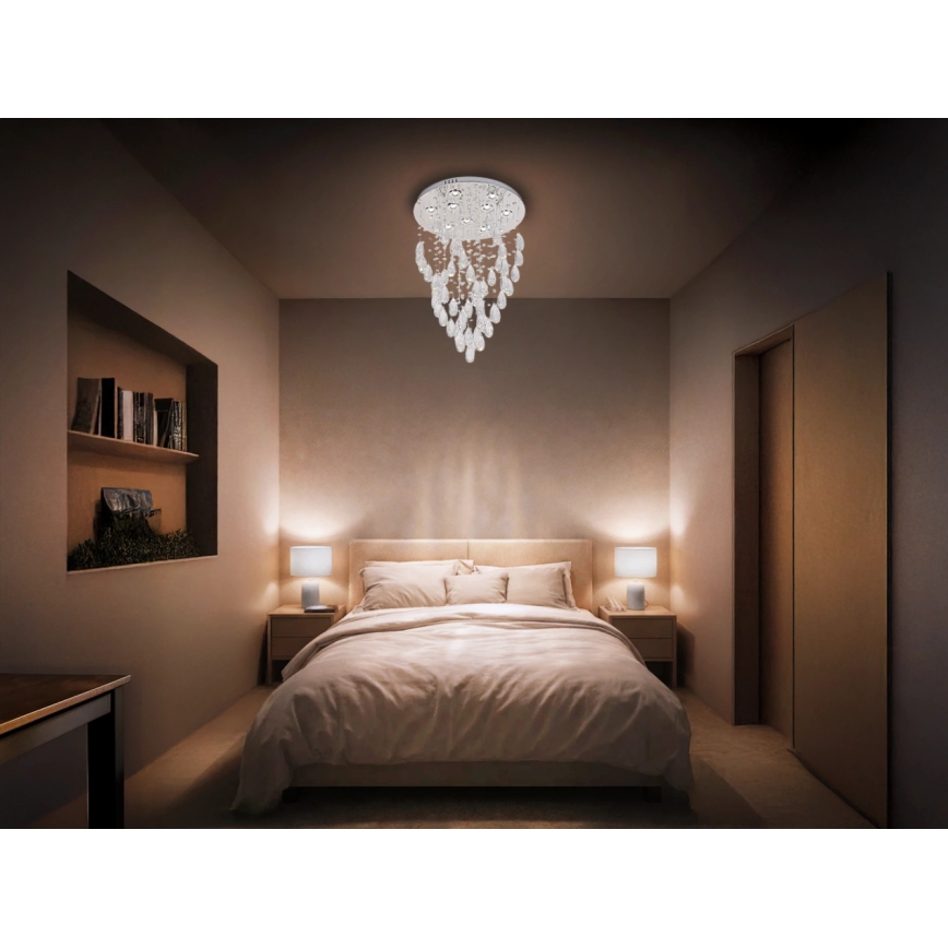 LED krištáľové stropné svietidlo MAJURO LED/30W/230V priemer 45 cm lesklý chróm + diaľkové ovládanie
