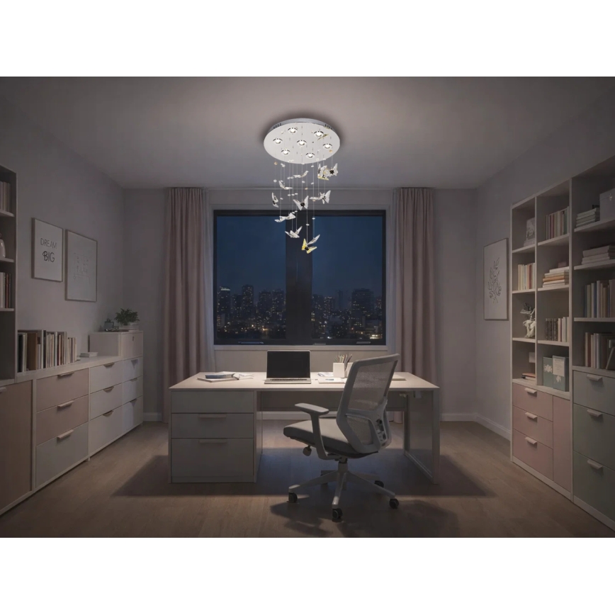 LED krištáľové stropné svietidlo MURU LED/24W/230V pr. 40 cm lesklý chróm + diaľkové ovládanie