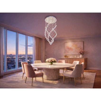 LED krištáľové stropné svietidlo NAURU LED/24W/230V pr. 40 cm lesklý chróm + diaľkové ovládanie