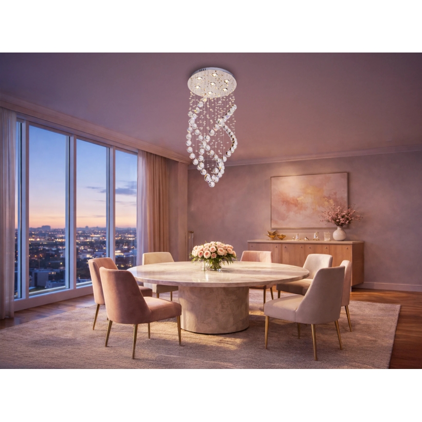 LED krištáľové stropné svietidlo NAURU LED/24W/230V pr. 40 cm lesklý chróm + diaľkové ovládanie