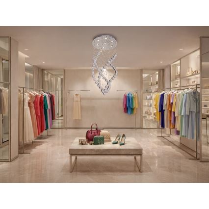 LED krištáľové stropné svietidlo NAURU LED/24W/230V pr. 40 cm lesklý chróm + diaľkové ovládanie