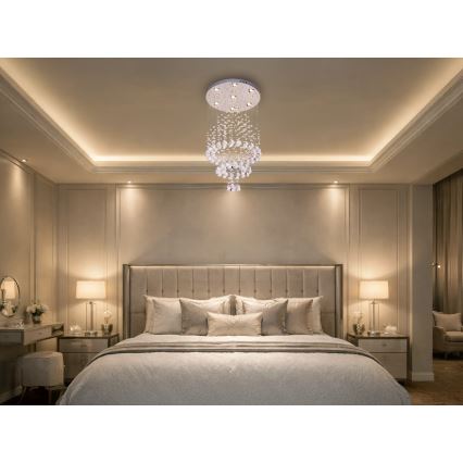 LED krištáľové stropné svietidlo NAURU LED/24W/230V, priemer 40 cm, lesklý chróm + diaľkové ovládanie