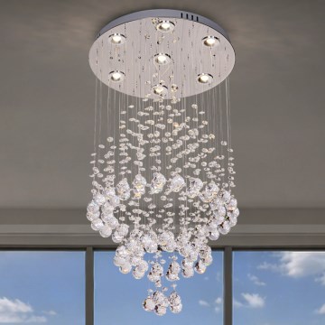 LED krištáľové stropné svietidlo NAURU LED/24W/230V, priemer 40 cm, lesklý chróm + diaľkové ovládanie