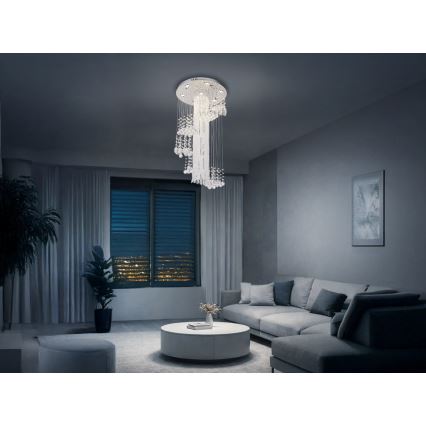 LED krištáľové stropné svietidlo NAURU LED/24W/230V pr. 45 cm lesklý chróm + diaľkové ovládanie